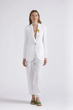 giacca monopetto in misto lino bianco