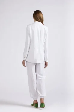 giacca monopetto in misto lino bianco