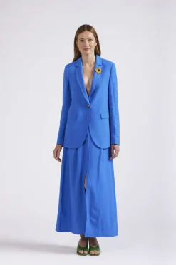 giacca monopetto in misto lino bluette