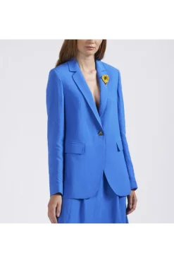 giacca monopetto in misto lino bluette