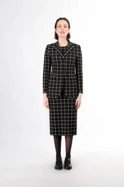 giacca  monopetto tessuto jacquard quadro multinero