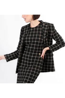 giacca  monopetto tessuto jacquard quadro multinero