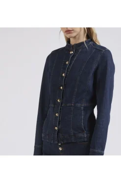 giacca slim in denim blu medio scuro