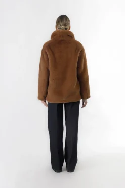 giaccone doppiopetto similpelliccia caramello