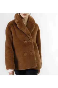 giaccone doppiopetto similpelliccia caramello