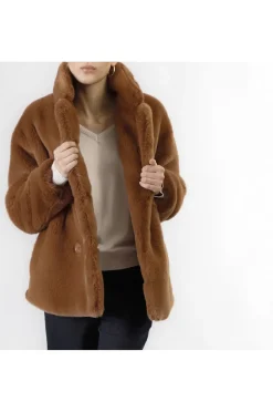 giaccone doppiopetto similpelliccia caramello