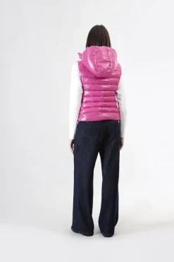 gilet imbottito tessuto lucido fuxia