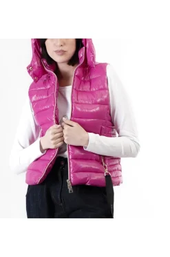 gilet imbottito tessuto lucido fuxia