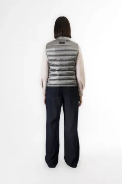 gilet imbottito tessuto lucido piombo