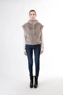 gilet in similpelliccia cenere