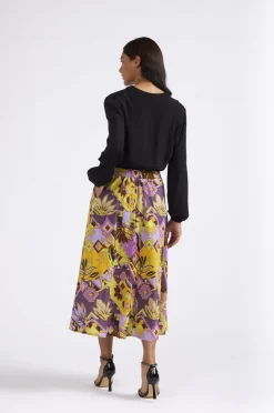 gonna con elastico in tessuto stampato etnica multicolor