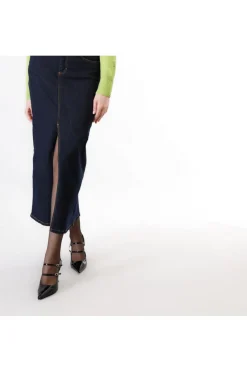 gonna in jeans con spacco indaco