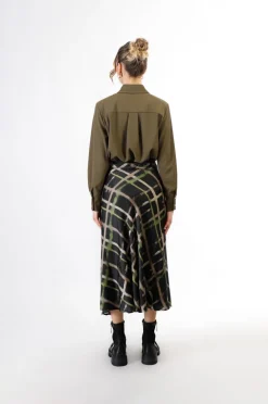 gonna longuette stampata check pistacchio