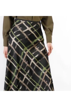 gonna longuette stampata check pistacchio