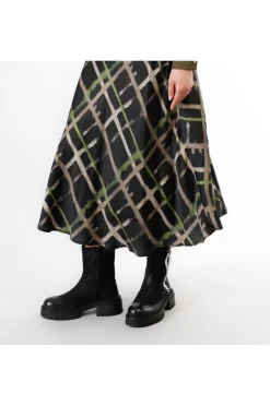 gonna longuette stampata check pistacchio