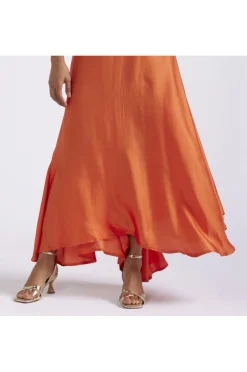 gonna lunga in satin arancio