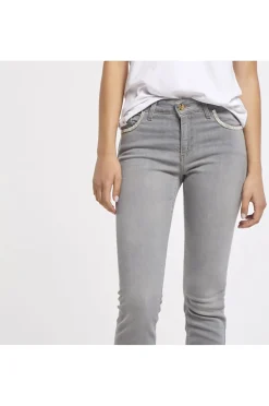 jeans audrey slim in tela superstretch con strass light grey