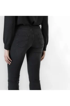 jeans denim cropped flare con perle alle tasche antracite