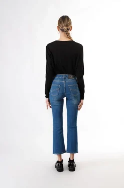 jeans denim cropped flare blu medio