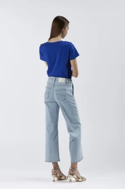 jeans denim culotte con bottoniera bleach