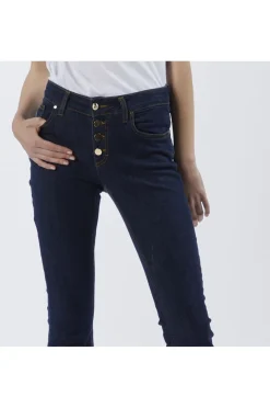 jeans denim flare con bottoniera indaco