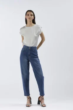 jeans denim mom fit blu medio