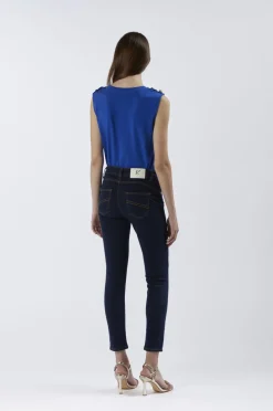 jeans denim skinny con bottoniera indaco