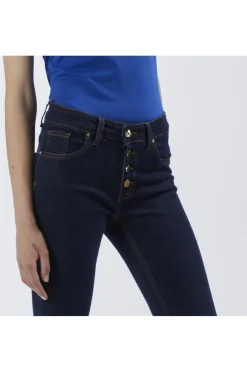jeans denim skinny con bottoniera indaco