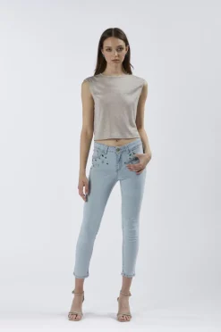 jeans denim skinny con strass multicolor bleach