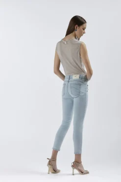 jeans denim skinny con strass multicolor bleach