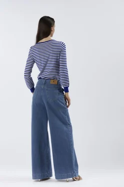 jeans denim super wide con bottoni alle tasche sky