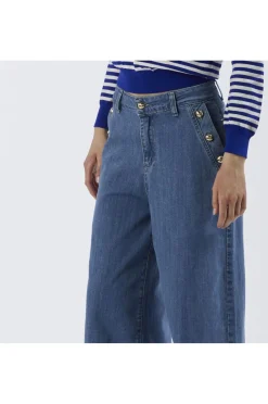 jeans denim super wide con bottoni alle tasche sky