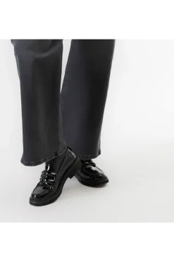 jeans denim wide leg con perle alle tasche antracite