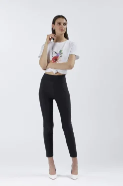 leggings in tessuto elastico lucido nero