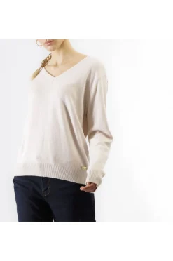 maglia  basic scollo a "v" avorio