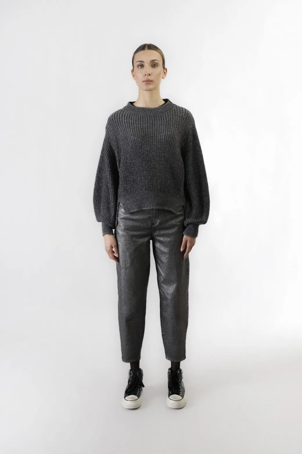 maglia collo a ciclista  con lurex fumo