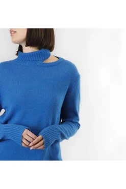 maglia collo alto con oblò cobalto