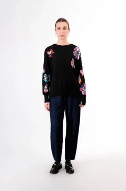 maglia con ricamo pailettes nero