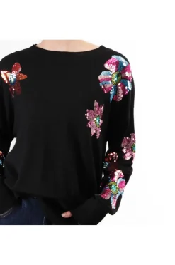 maglia con ricamo pailettes nero
