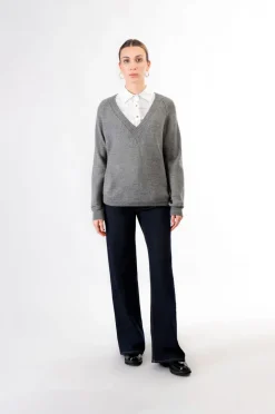 maglia con scollatura a "v" fumo