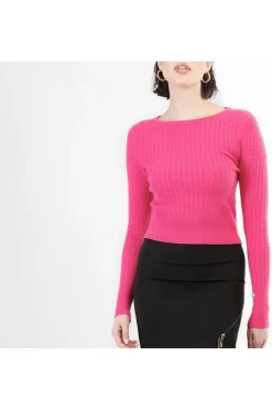 maglia corta tipo sottogiacca lavorata a treccia fuxia