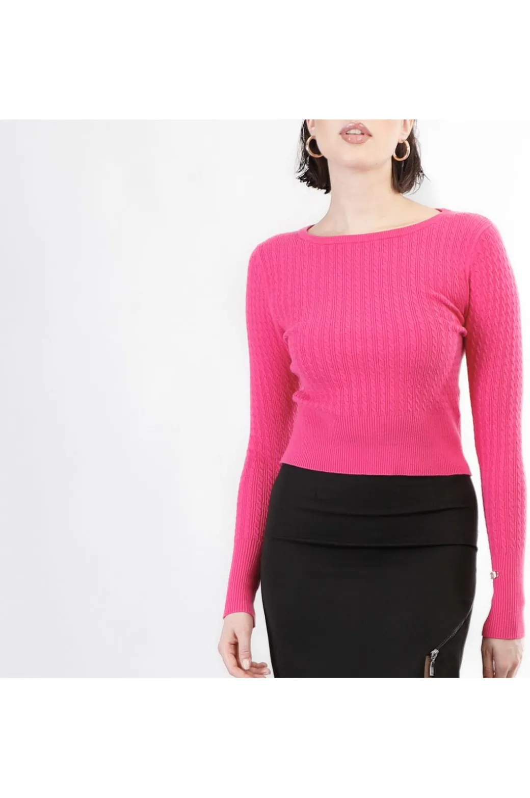 maglia corta tipo sottogiacca lavorata a treccia fuxia