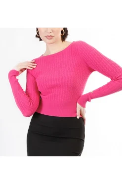 maglia corta tipo sottogiacca lavorata a treccia fuxia