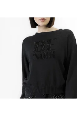 maglia girocollo con logo "be noir" antracite