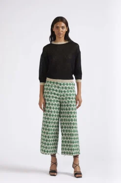 maglia girocollo in lurex con motivo traforo nero