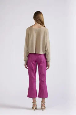 maglia scollo a barca in lurex light gold