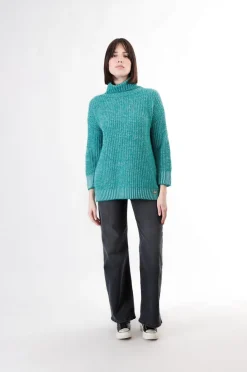 maglione moulinè collo alto smeraldo