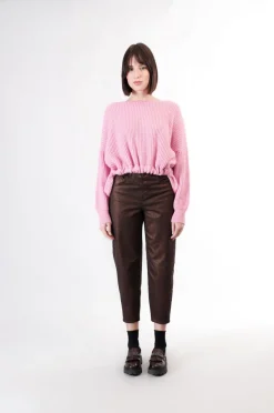 maglione moulinè con coulisse al fondo rosa