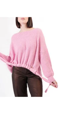 maglione moulinè con coulisse al fondo rosa