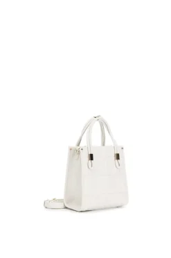 mini tote con lavorazione a rilievo, effetto trapunta a motivo geometrico. panna